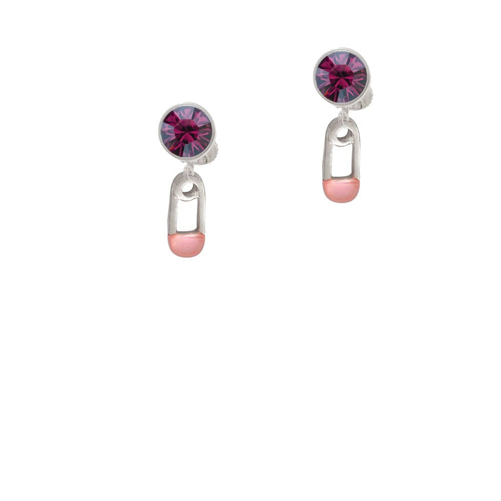 2-Sided Pink Baby Safety Pin Crystal Clip On Earrings Image 8