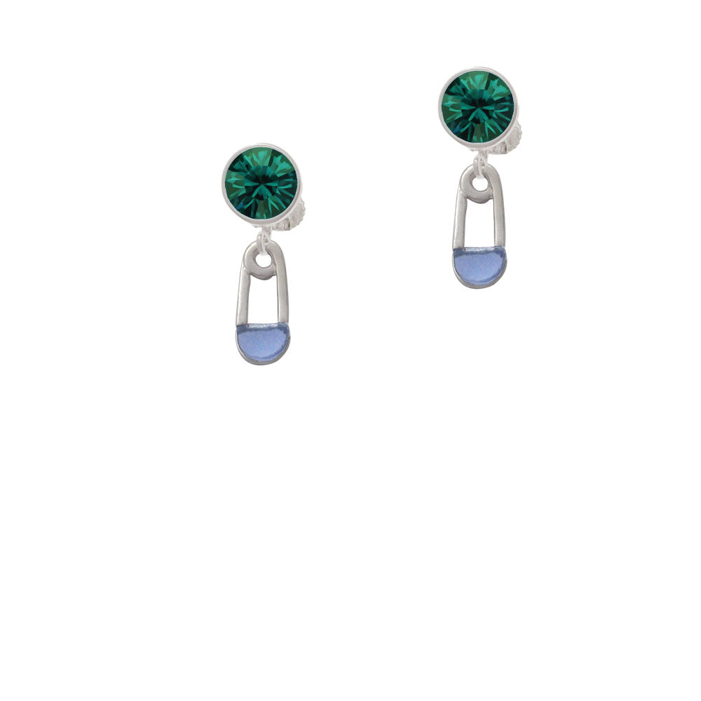 2-Sided Blue Baby Safety Pin Crystal Clip On Earrings Image 6