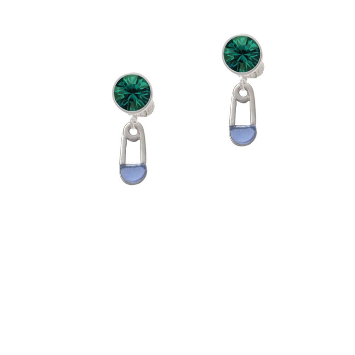 2-Sided Blue Baby Safety Pin Crystal Clip On Earrings Image 1