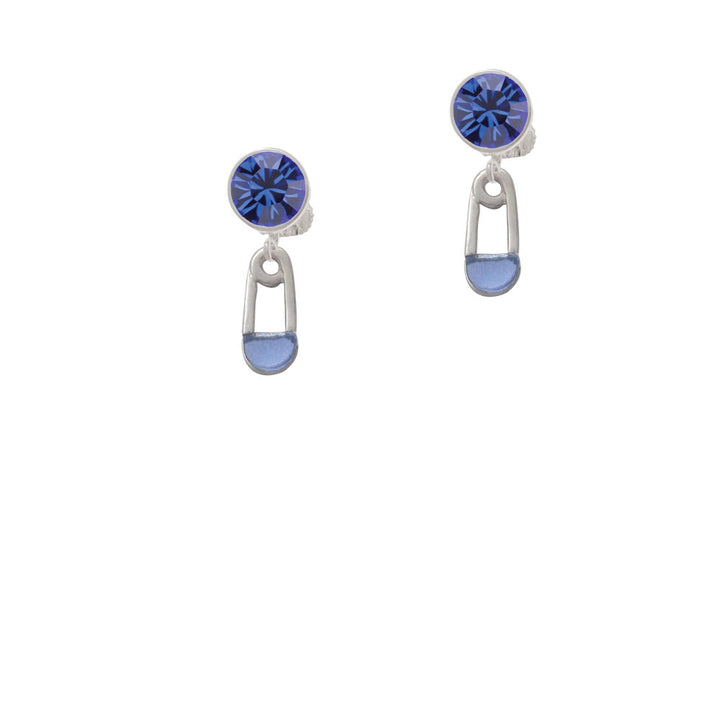 2-Sided Blue Baby Safety Pin Crystal Clip On Earrings Image 7