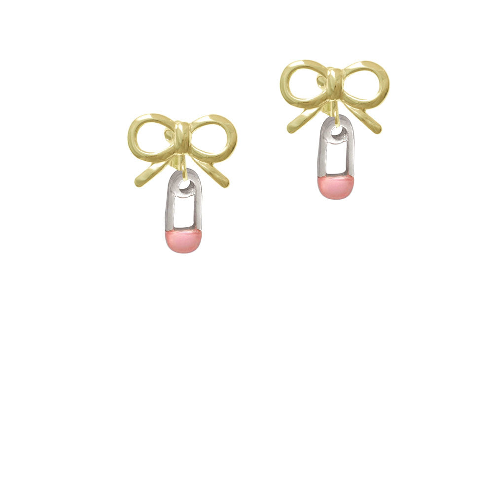 2-Sided Pink Baby Safety Pin Crystal Clip On Earrings Image 10