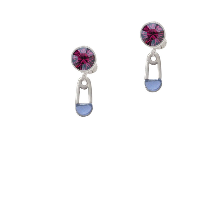 2-Sided Blue Baby Safety Pin Crystal Clip On Earrings Image 8