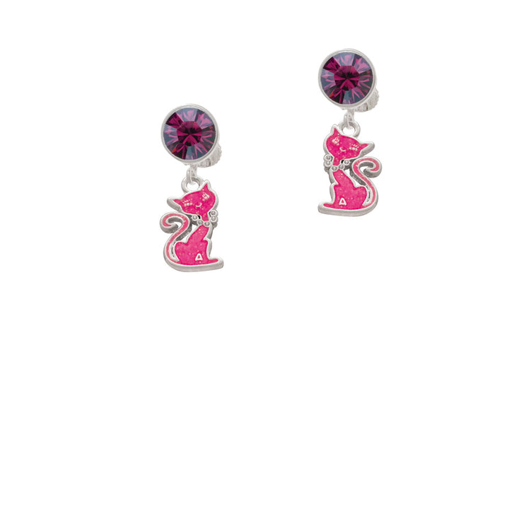 Hot Pink Glitter Cat Crystal Clip On Earrings Image 8