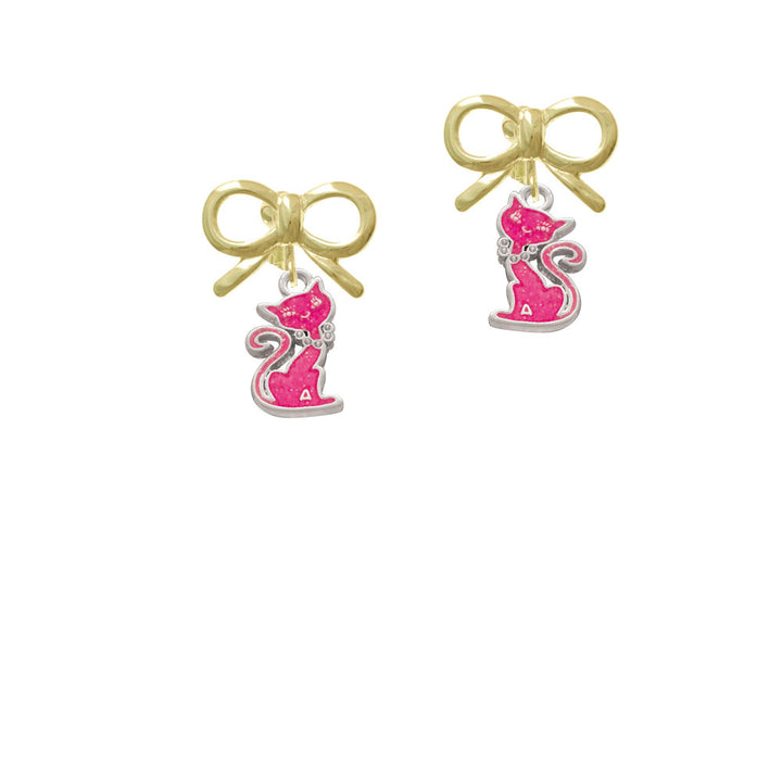 Hot Pink Glitter Cat Crystal Clip On Earrings Image 10