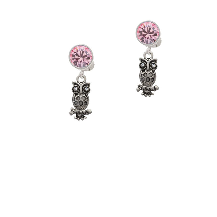 Antiqued Owl with Clear Crystal Eyes Crystal Clip On Earrings Image 4