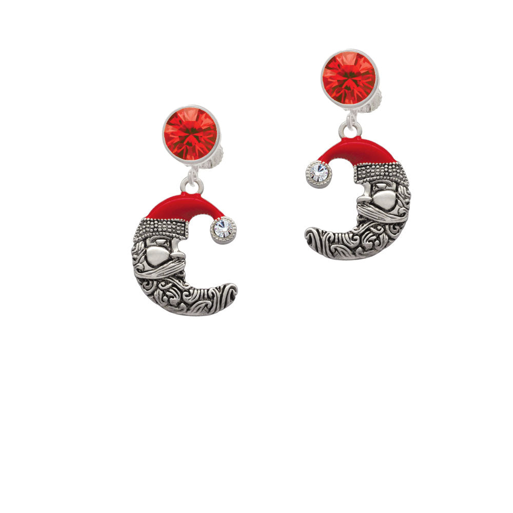 Large Crescent Moon Santa Face Crystal Clip On Earrings Image 4