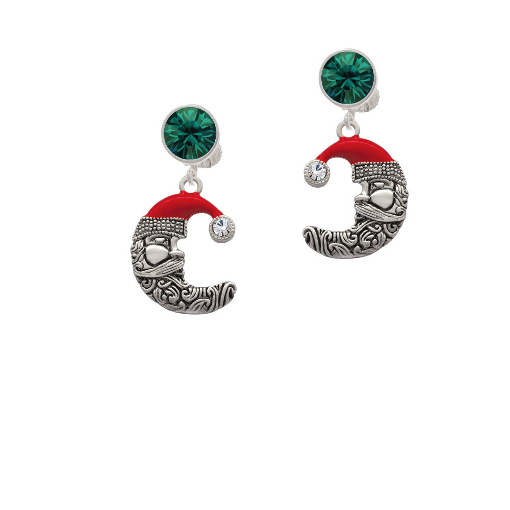 Large Crescent Moon Santa Face Crystal Clip On Earrings Image 6