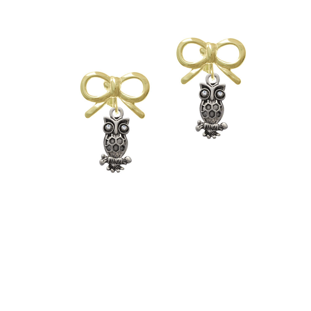 Antiqued Owl with Clear Crystal Eyes Crystal Clip On Earrings Image 10