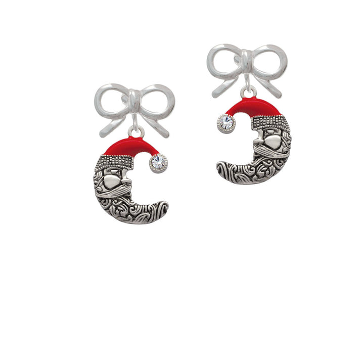 Large Crescent Moon Santa Face Crystal Clip On Earrings Image 9