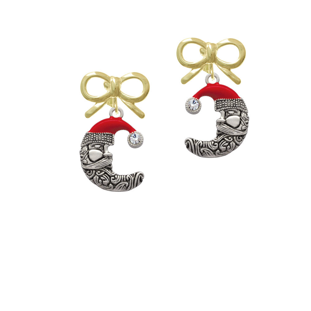 Large Crescent Moon Santa Face Crystal Clip On Earrings Image 10