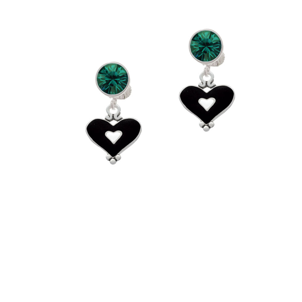 Black and White Enamel Heart Crystal Clip On Earrings Image 6