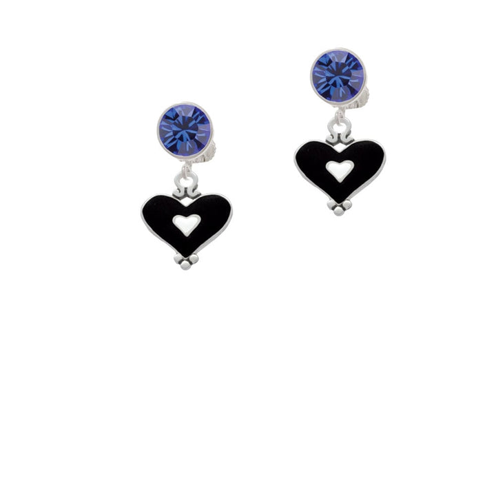 Black and White Enamel Heart Crystal Clip On Earrings Image 7