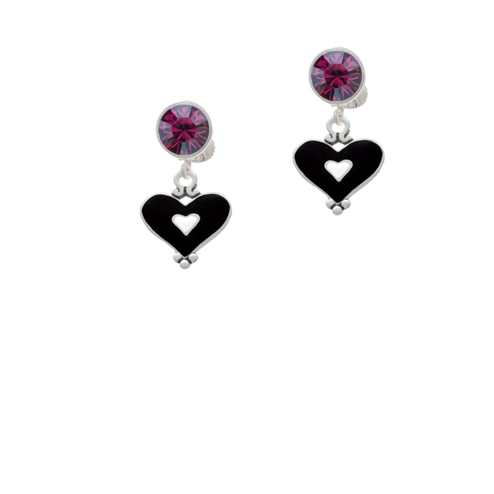 Black and White Enamel Heart Crystal Clip On Earrings Image 8