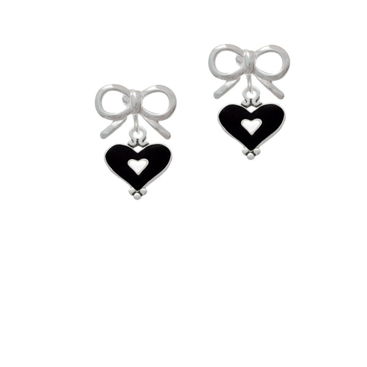 Black and White Enamel Heart Crystal Clip On Earrings Image 9