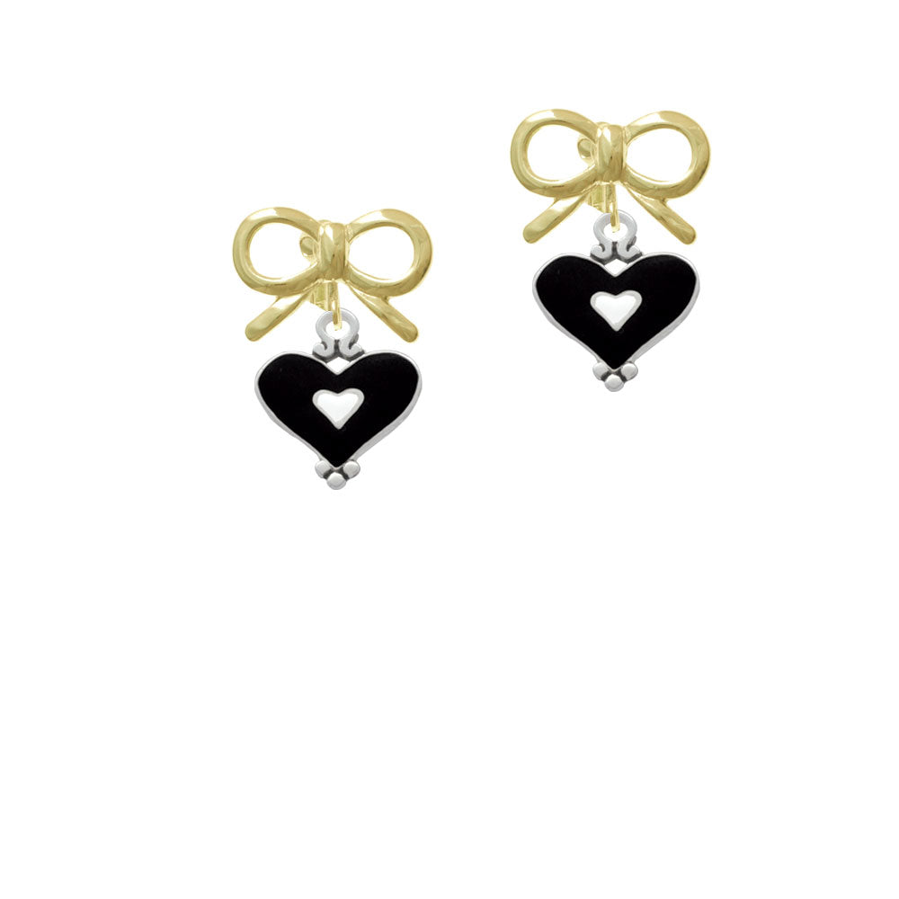 Black and White Enamel Heart Crystal Clip On Earrings Image 10