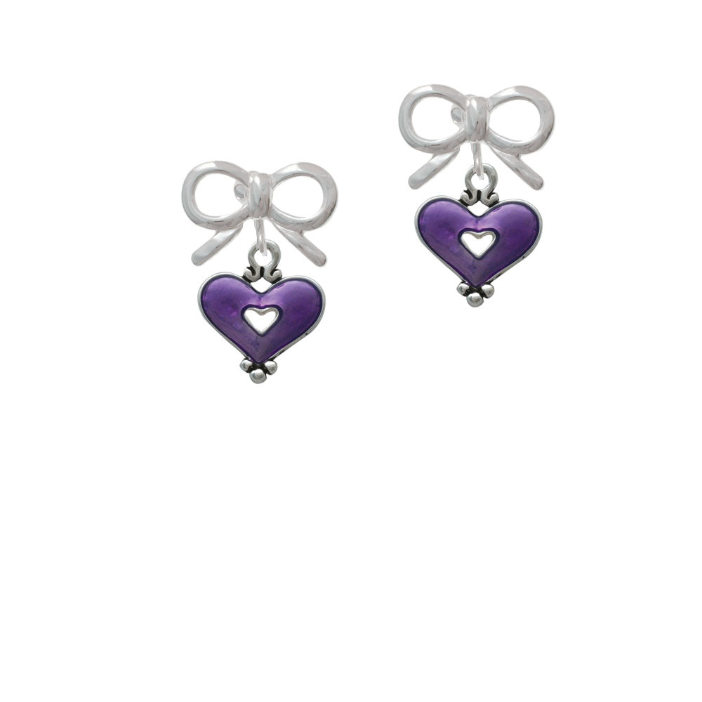 Hot Purple Enamel Heart with Cutout Crystal Clip On Earrings Image 9