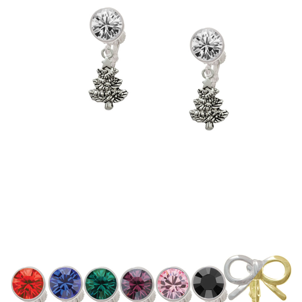 Antiqued Christmas Tree Crystal Clip On Earrings Image 1