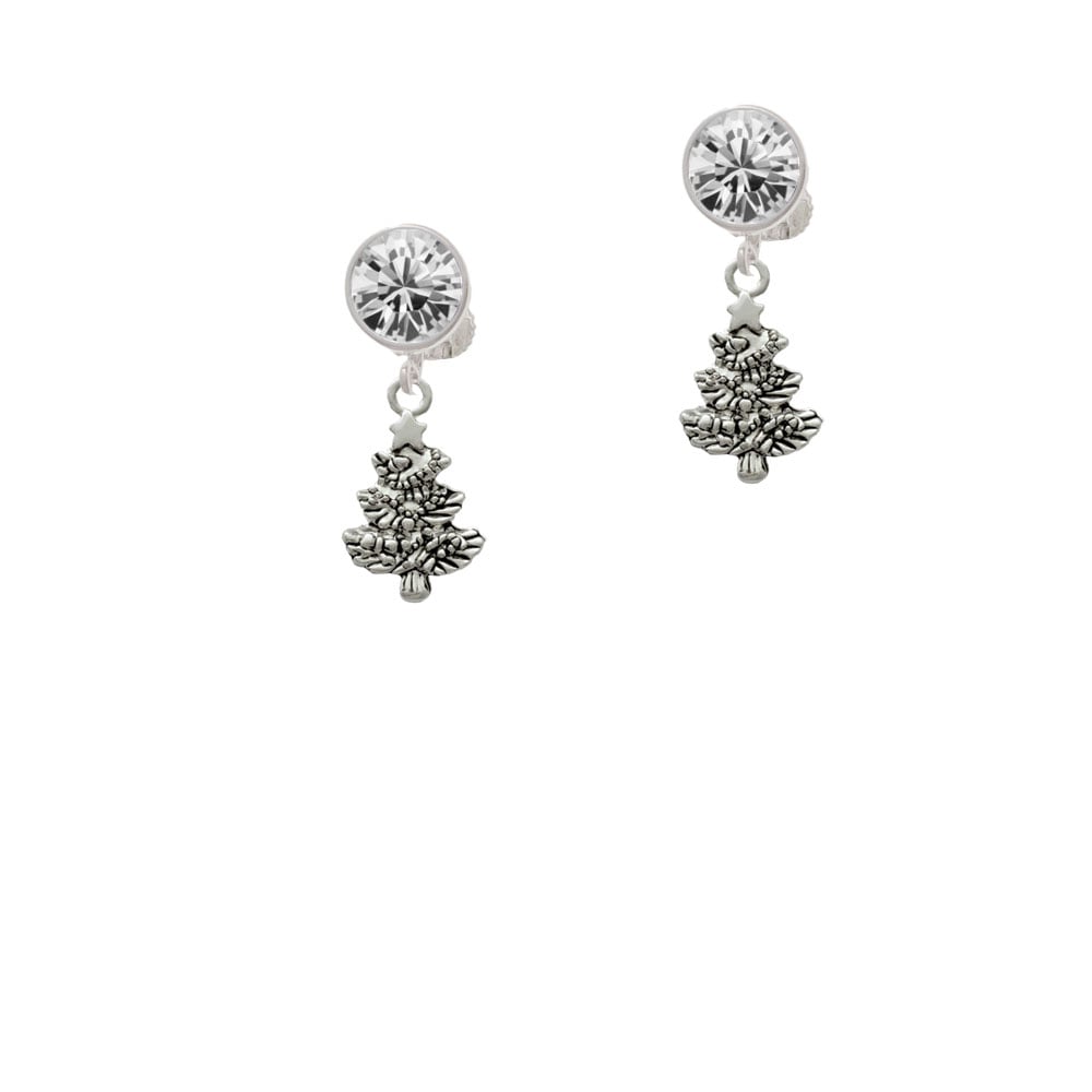 Antiqued Christmas Tree Crystal Clip On Earrings Image 2