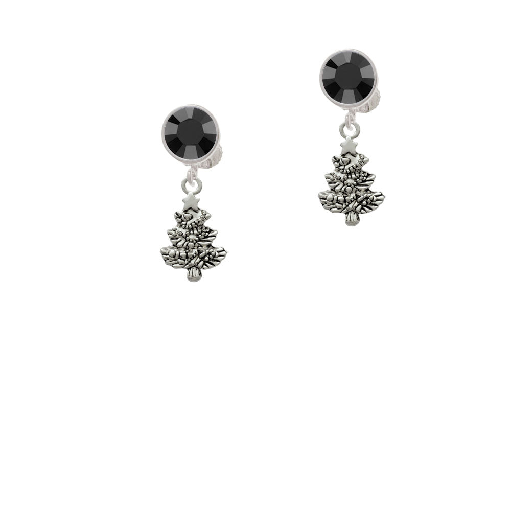 Antiqued Christmas Tree Crystal Clip On Earrings Image 3