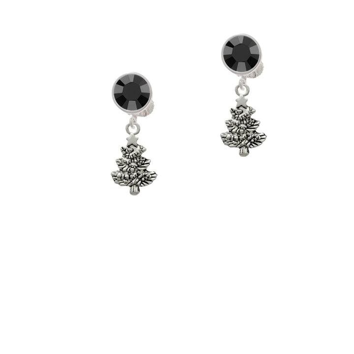 Antiqued Christmas Tree Crystal Clip On Earrings Image 1