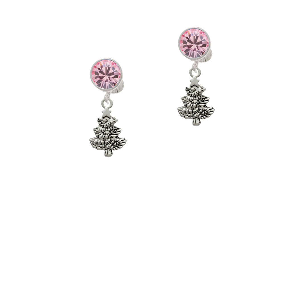 Antiqued Christmas Tree Crystal Clip On Earrings Image 4