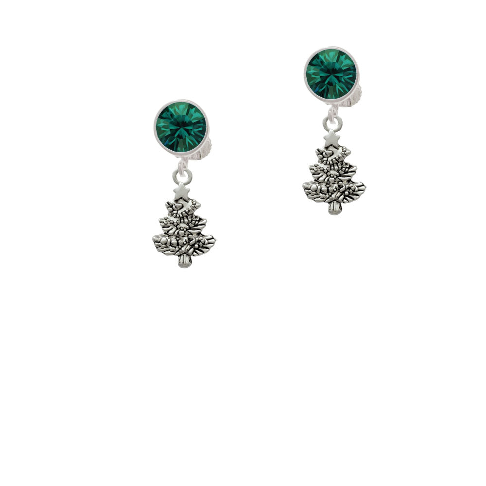 Antiqued Christmas Tree Crystal Clip On Earrings Image 6