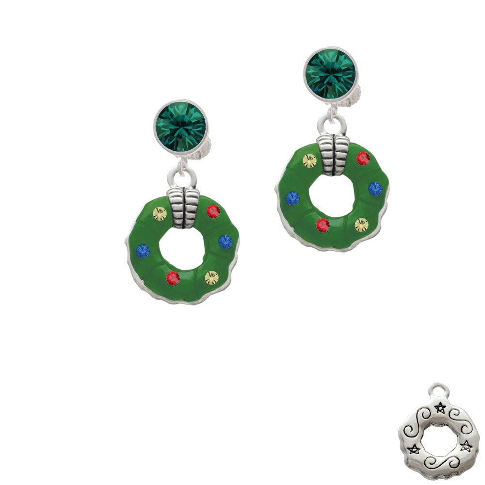 Green Resin Wreath with Crystals Crystal Clip On Earrings Image 6