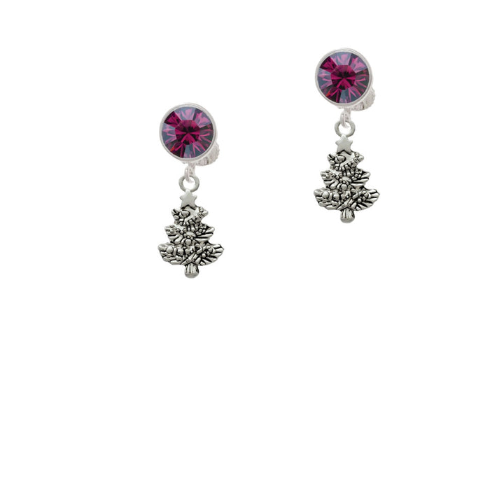 Antiqued Christmas Tree Crystal Clip On Earrings Image 8