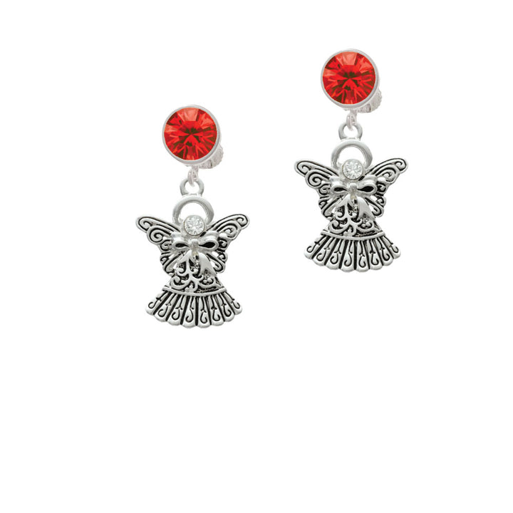 Antiqued Angel with Bow and Crystal Crystal Clip On Earrings Image 4