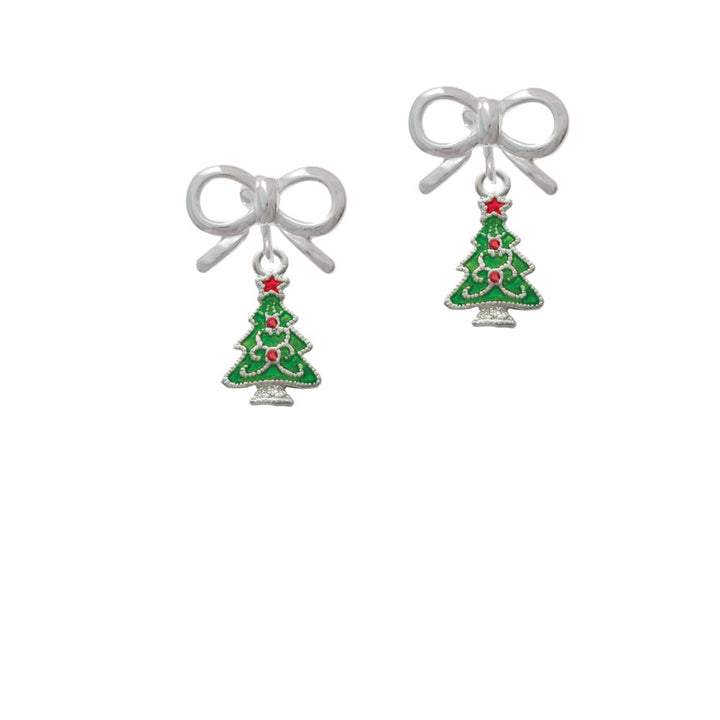 Green Christmas Tree with Red Crystals Crystal Clip On Earrings Image 9