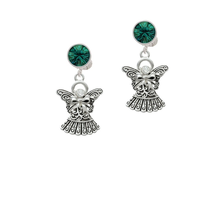 Antiqued Angel with Bow and Crystal Crystal Clip On Earrings Image 6