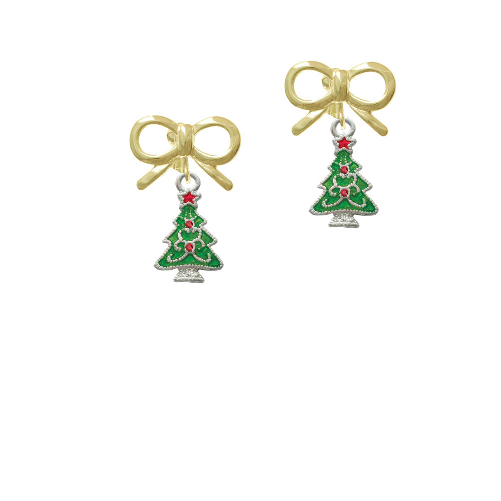 Green Christmas Tree with Red Crystals Crystal Clip On Earrings Image 10