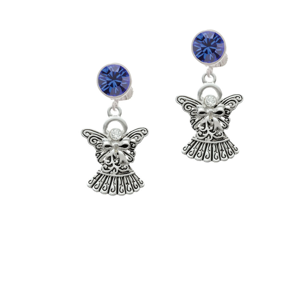 Antiqued Angel with Bow and Crystal Crystal Clip On Earrings Image 7