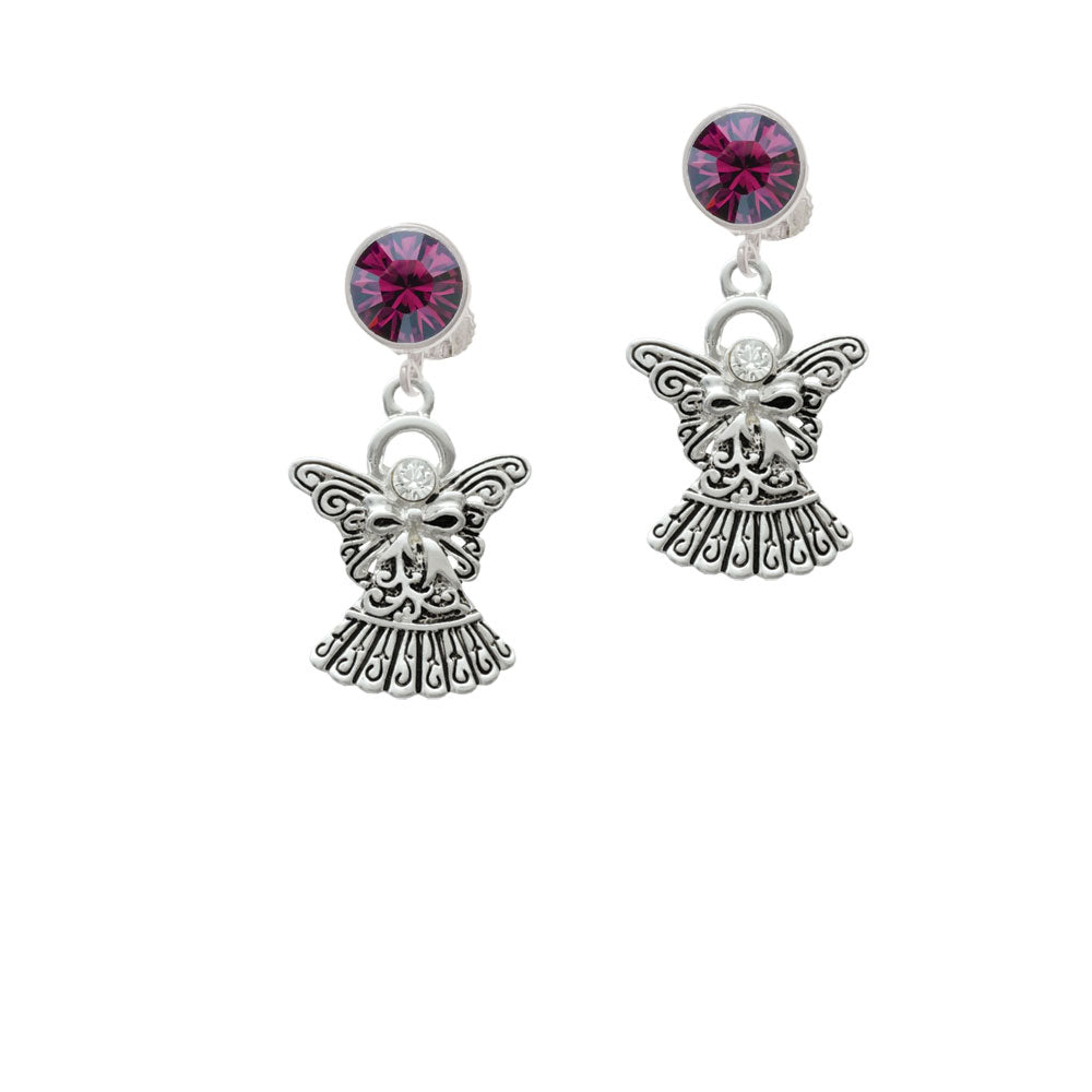 Antiqued Angel with Bow and Crystal Crystal Clip On Earrings Image 8