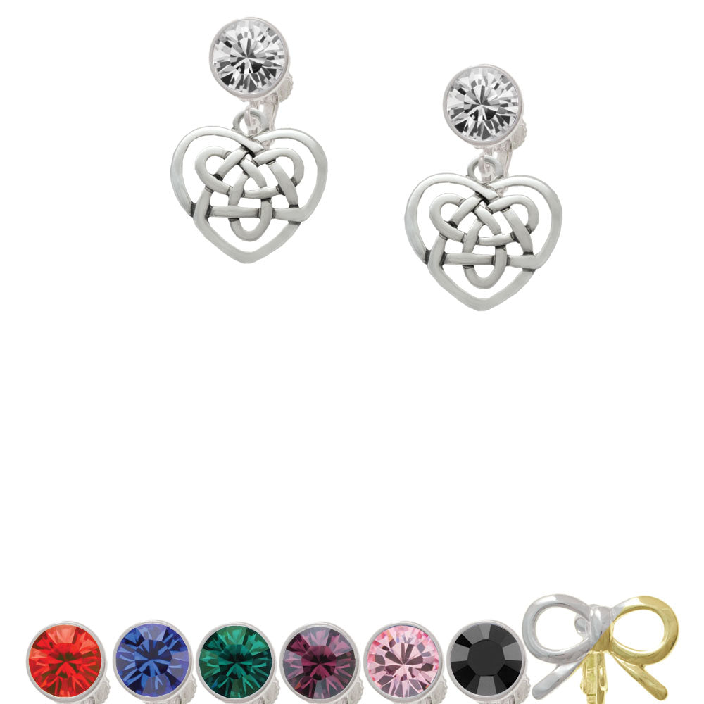 Celtic Knot Heart Crystal Clip On Earrings Image 1