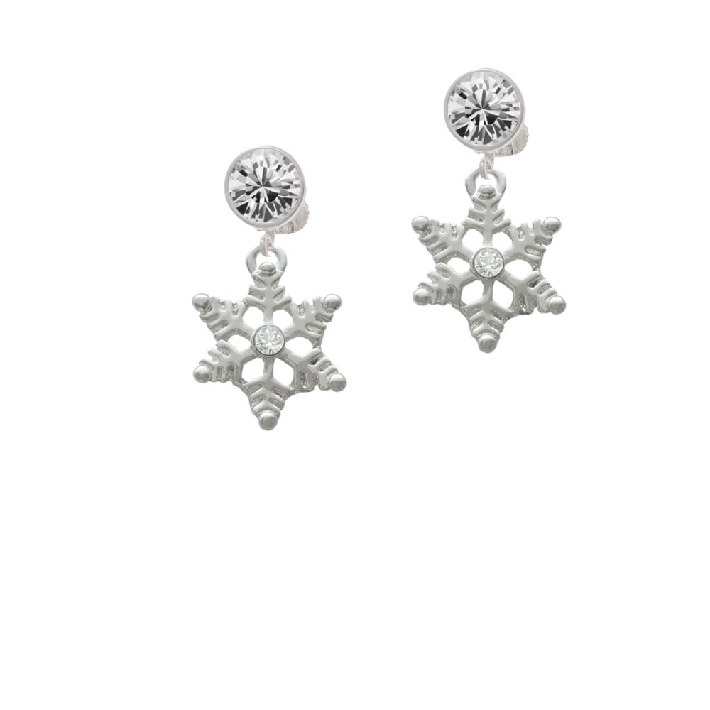 Snowflake with Clear Crystal Crystal Clip On Earrings Image 1