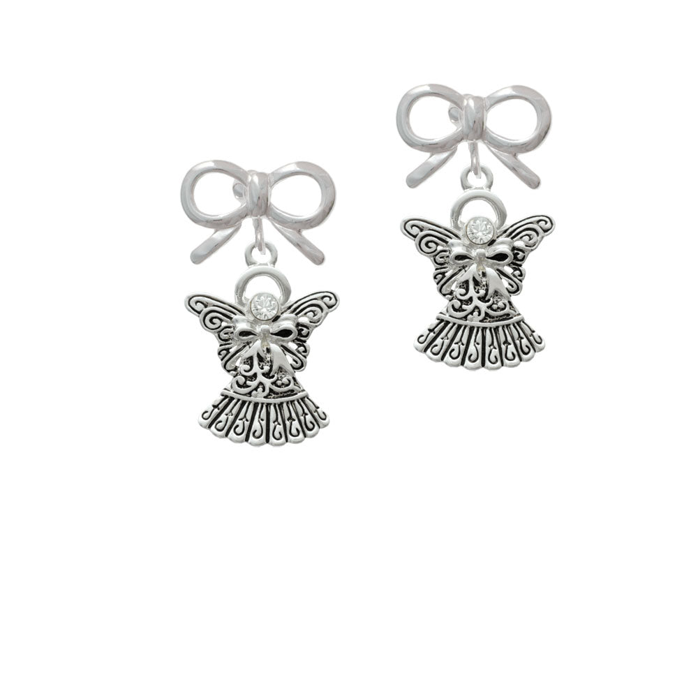 Antiqued Angel with Bow and Crystal Crystal Clip On Earrings Image 9