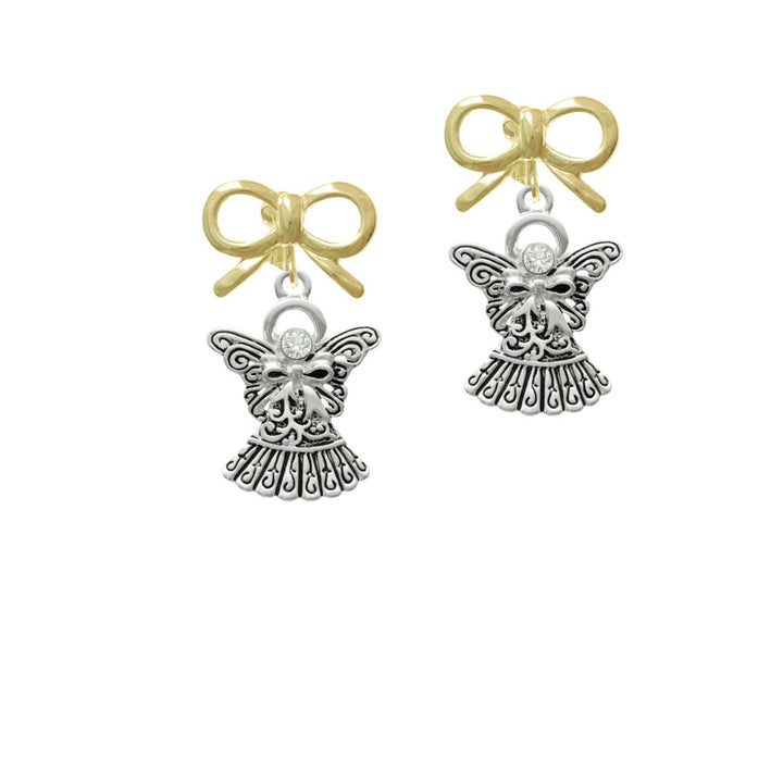 Antiqued Angel with Bow and Crystal Crystal Clip On Earrings Image 10