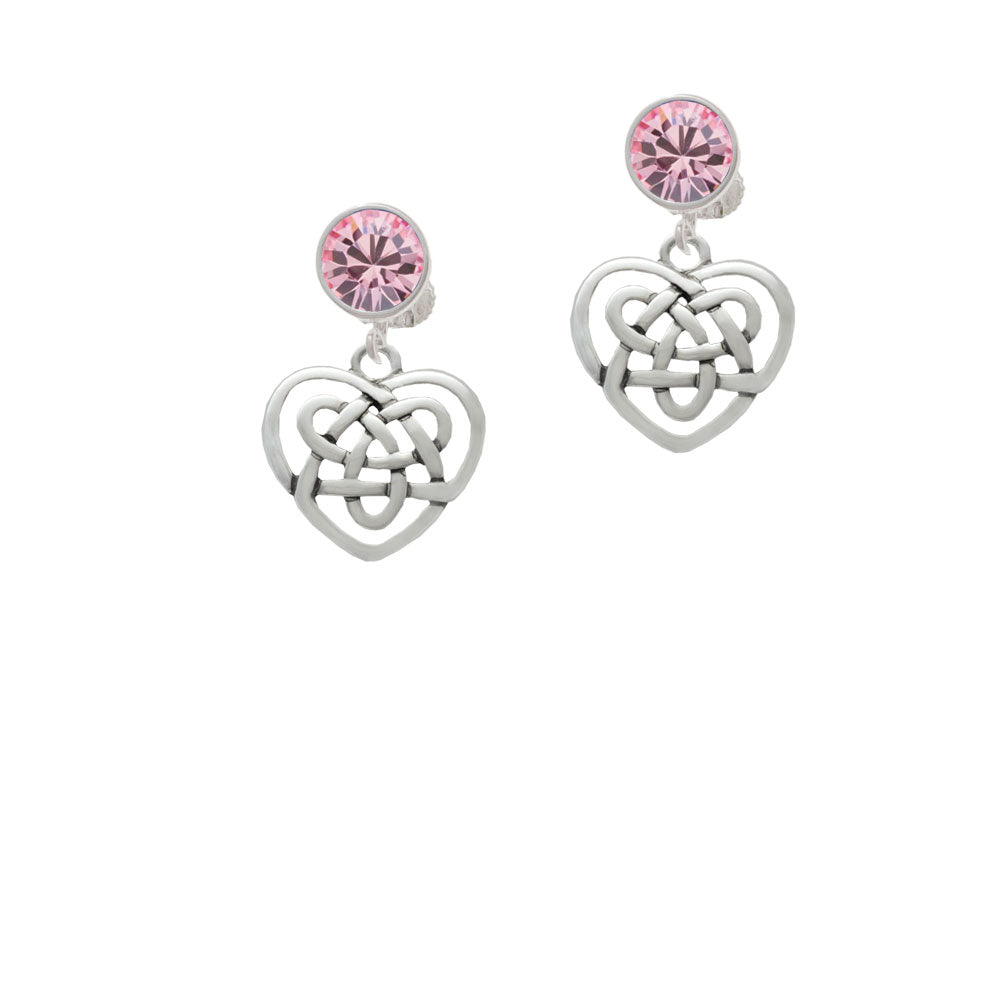 Celtic Knot Heart Crystal Clip On Earrings Image 4