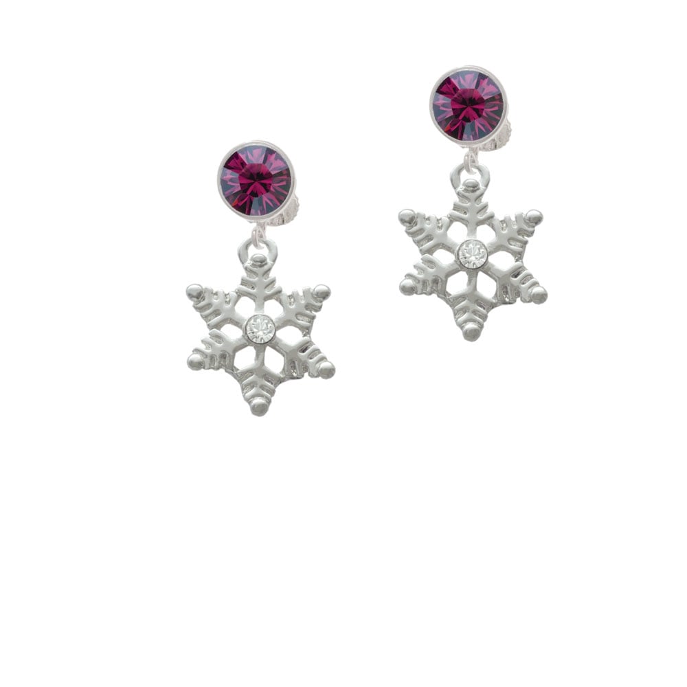 Snowflake with Clear Crystal Crystal Clip On Earrings Image 1