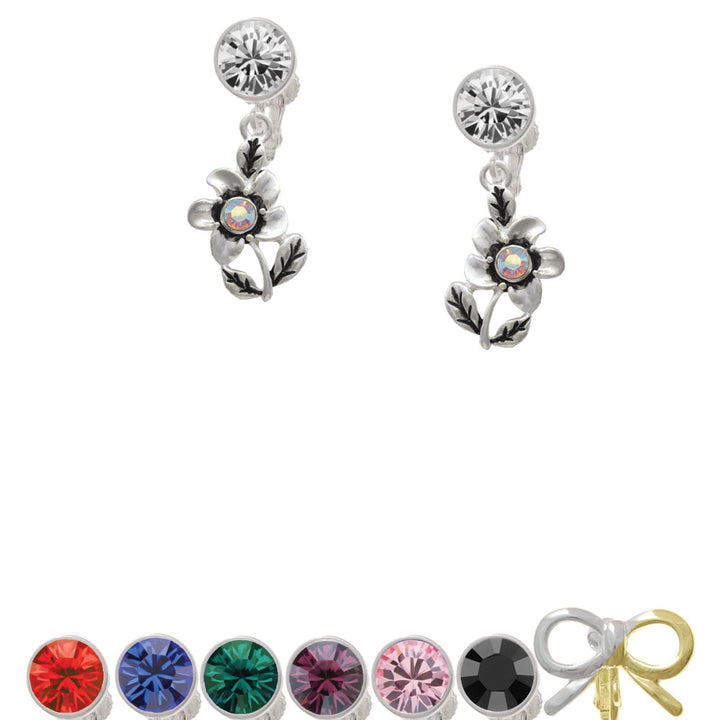 Flower with AB Crystal Crystal Clip On Earrings Image 1