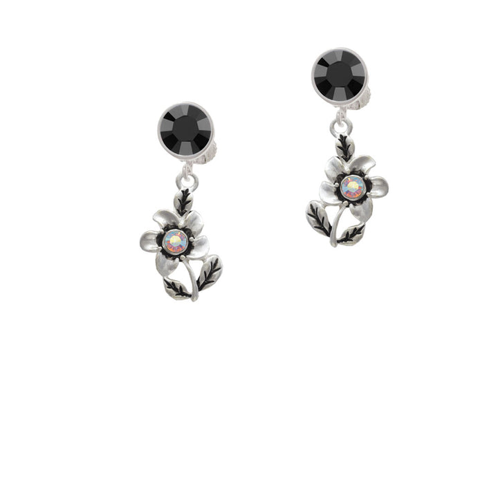 Flower with AB Crystal Crystal Clip On Earrings Image 3