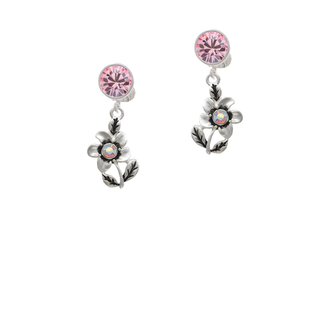 Flower with AB Crystal Crystal Clip On Earrings Image 4