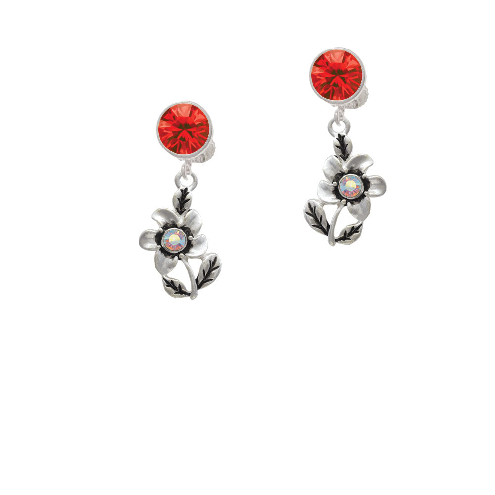 Flower with AB Crystal Crystal Clip On Earrings Image 4