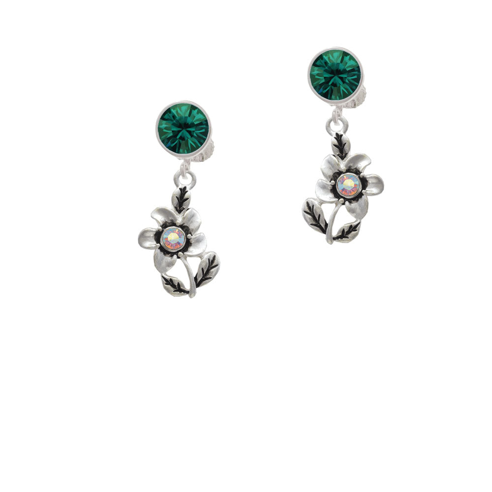 Flower with AB Crystal Crystal Clip On Earrings Image 6