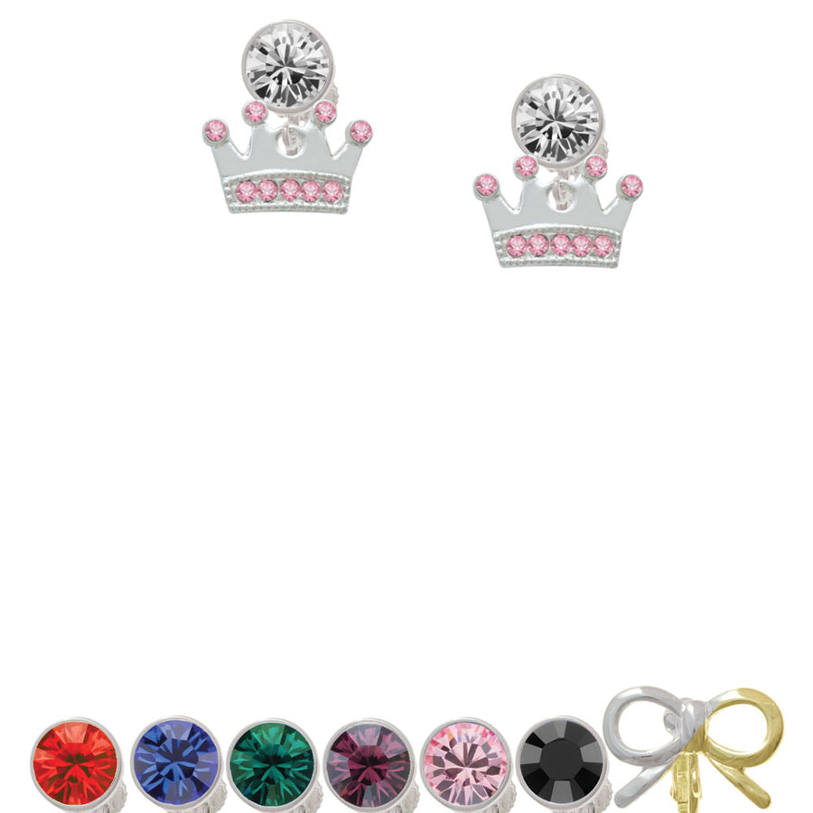 Crown with Light Pink Crystals Crystal Clip On Earrings Image 1