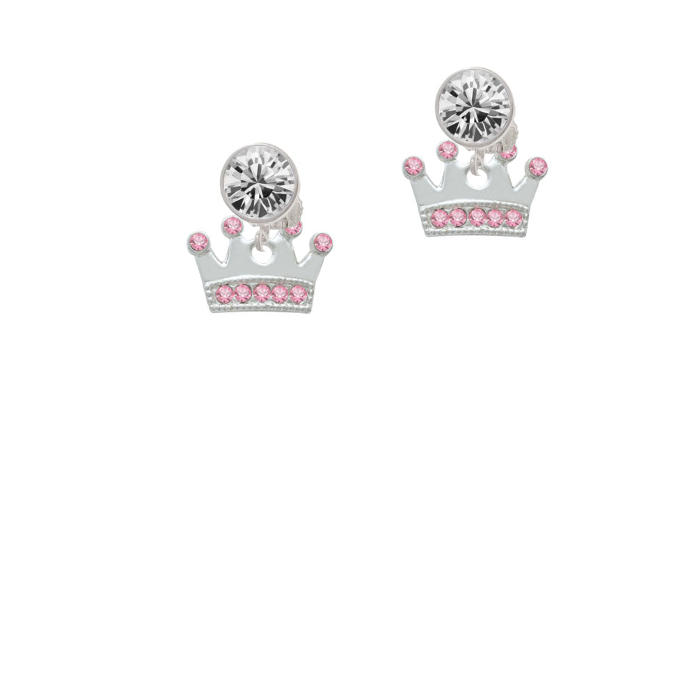 Crown with Light Pink Crystals Crystal Clip On Earrings Image 2