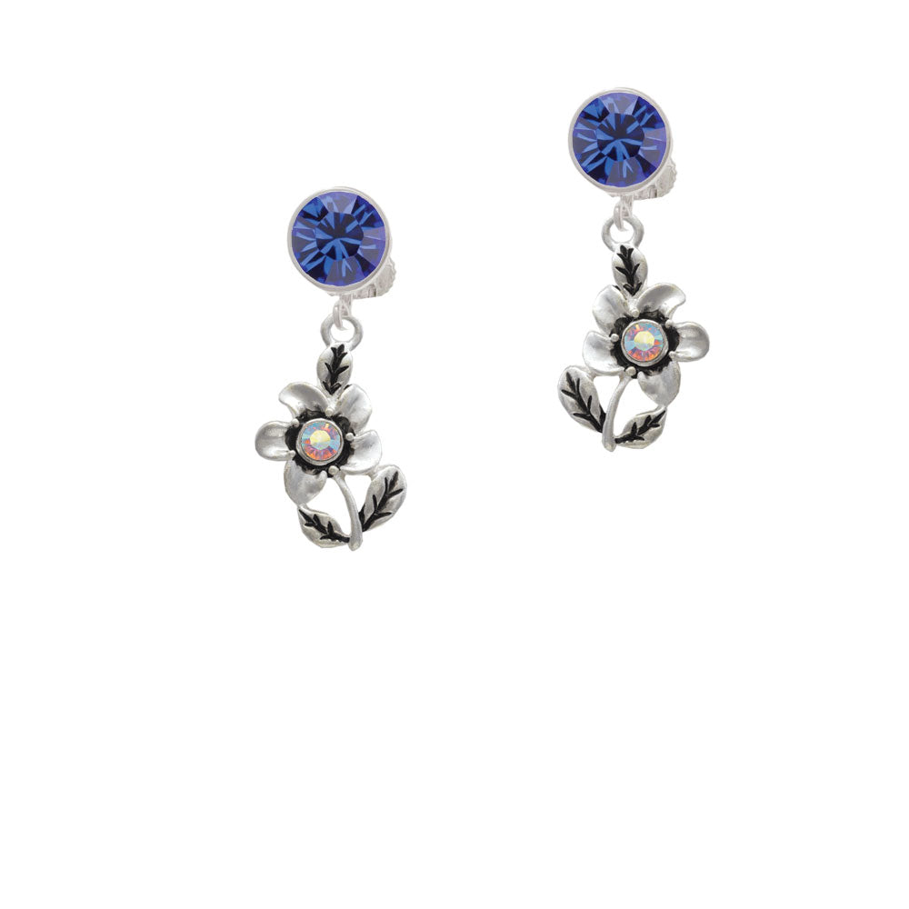 Flower with AB Crystal Crystal Clip On Earrings Image 7