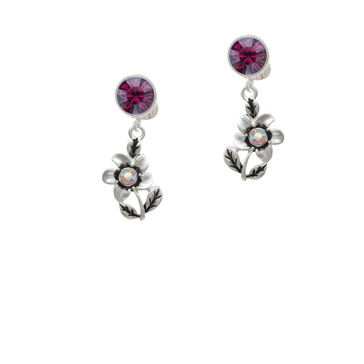 Flower with AB Crystal Crystal Clip On Earrings Image 8