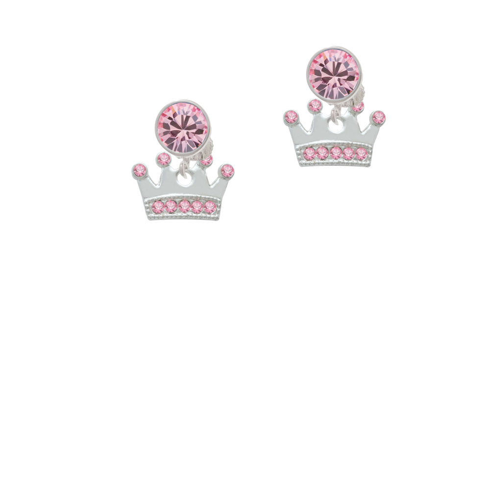 Crown with Light Pink Crystals Crystal Clip On Earrings Image 4